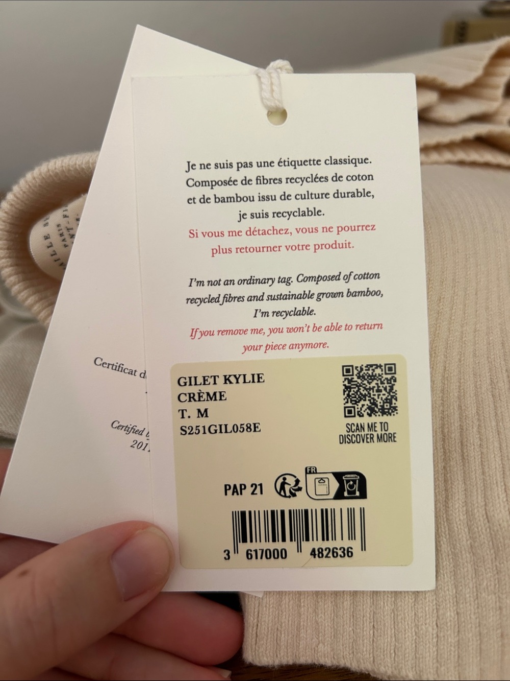 NWT Sezane Kylie Cardigan Cream Cotton Blend M - Picture 9 of 9
